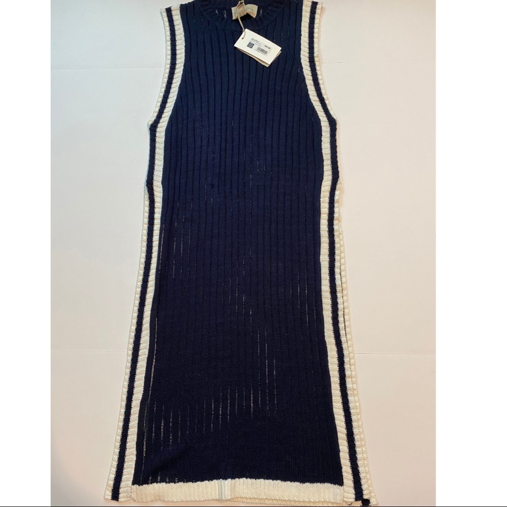Moon River Anthro Large Navy High Slit Knit Vest New D6e